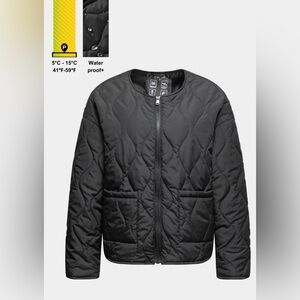 Puff It Water Repellent Quilted Crew Neck Puffer Jacket Full Zip Black Medium